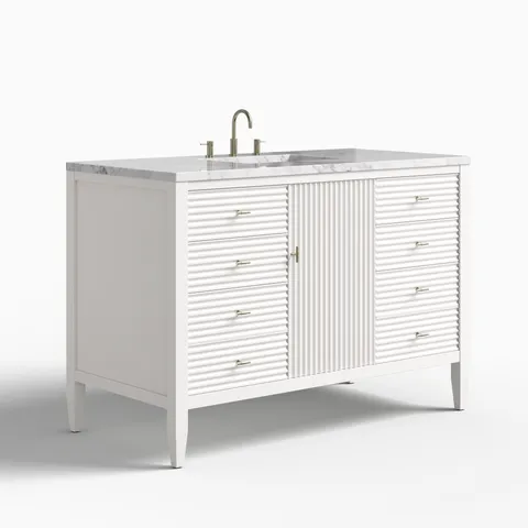 Sasha 48" Single Vanity in Bright White with 3 cm Carrara White Marble Top