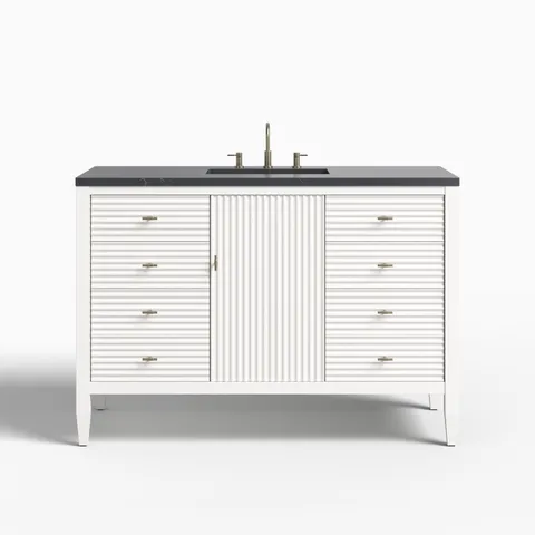 Sasha 48" Single Vanity in Bright White with 3 cm Charcoal Soapstone Quartz Top