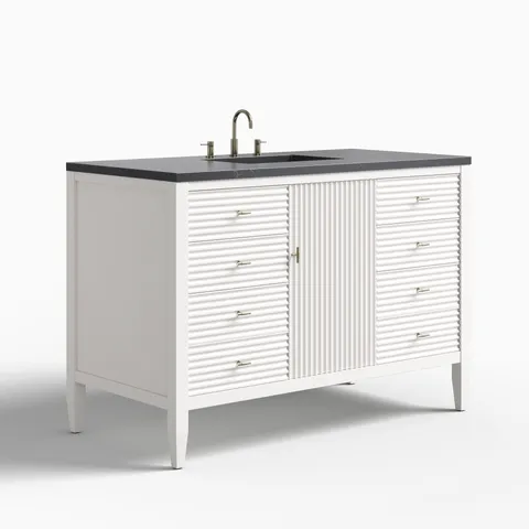 Sasha 48" Single Vanity in Bright White with 3 cm Charcoal Soapstone Quartz Top