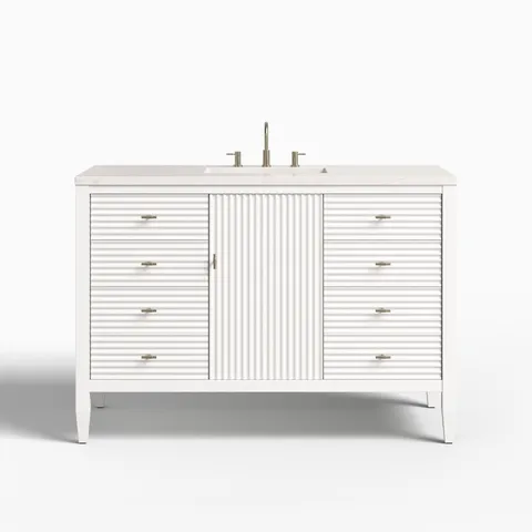 Sasha 48" Single Vanity in Bright White with 3 cm Eternal Jasmine Pearl Quartz Top