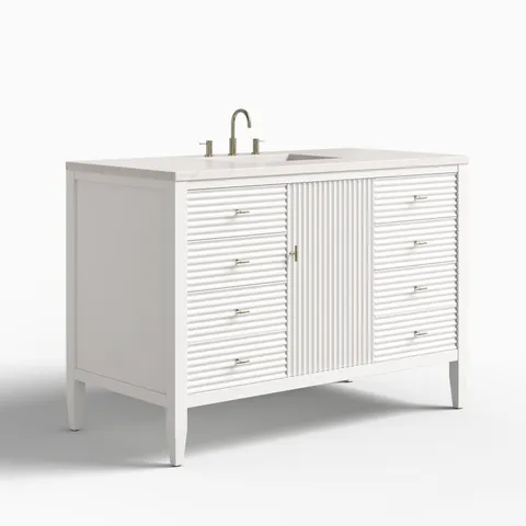 Sasha 48" Single Vanity in Bright White with 3 cm Eternal Jasmine Pearl Quartz Top