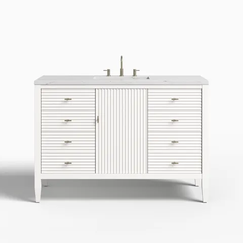Sasha 48" Single Vanity in Bright White with 3 cm Ethereal Noctis Quartz Top