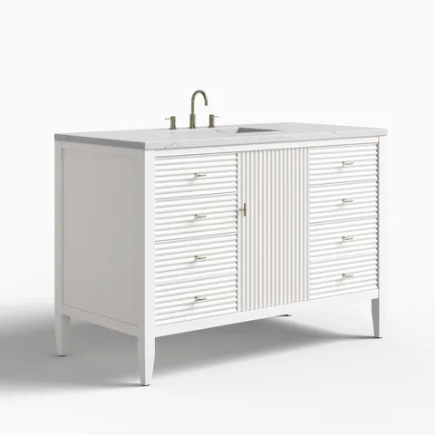 Sasha 48" Single Vanity in Bright White with 3 cm Ethereal Noctis Quartz Top