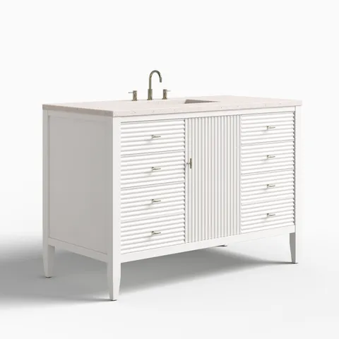 Sasha 48" Single Vanity in Bright White with 3 cm Lime Delight Quartz Top