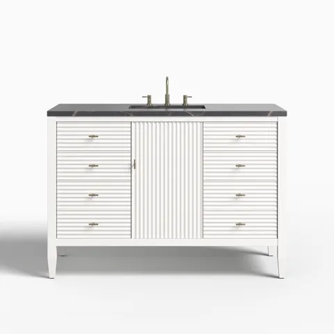 Sasha 48" Single Vanity in Bright White with 3 cm Parisien Bleu Quartz Top
