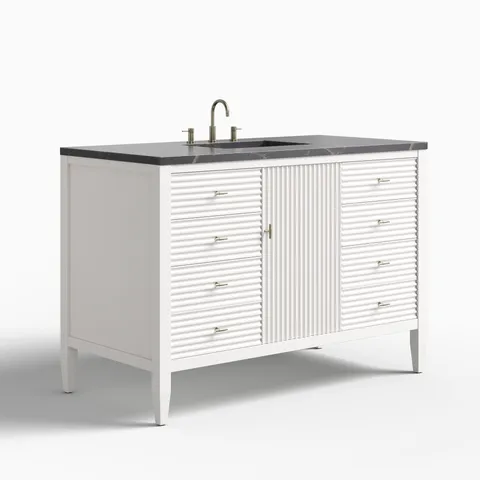 Sasha 48" Single Vanity in Bright White with 3 cm Parisien Bleu Quartz Top