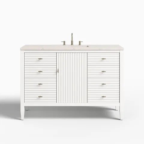 Sasha 48" Single Vanity in Bright White with 3 cm Victorian Silver Quartz Top