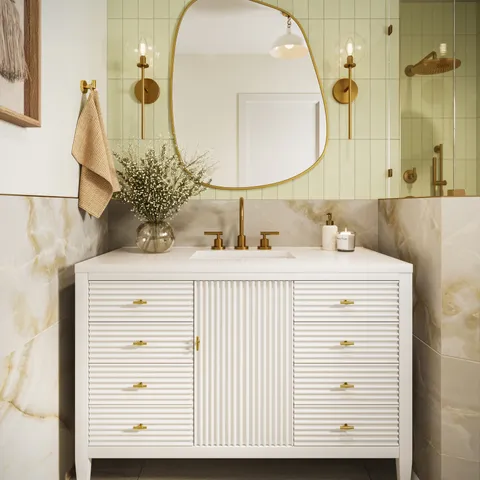 Sasha 48" Single Vanity in Bright White with 3 cm White Zeus Quartz Top