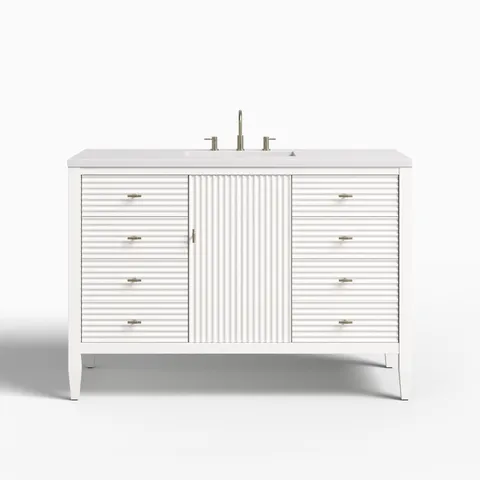 Sasha 48" Single Vanity in Bright White with 3 cm White Zeus Quartz Top