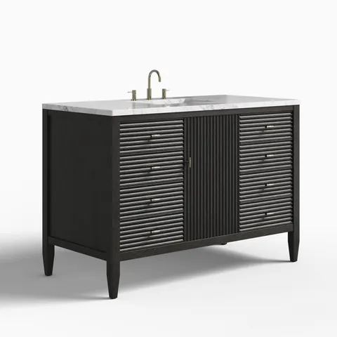 Sasha 48" Single Vanity in Carbon Oak with 3 cm Carrara White Marble Top