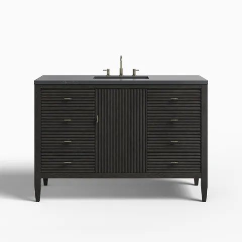 Sasha 48" Single Vanity in Carbon Oak with 3 cm Charcoal Soapstone Quartz Top