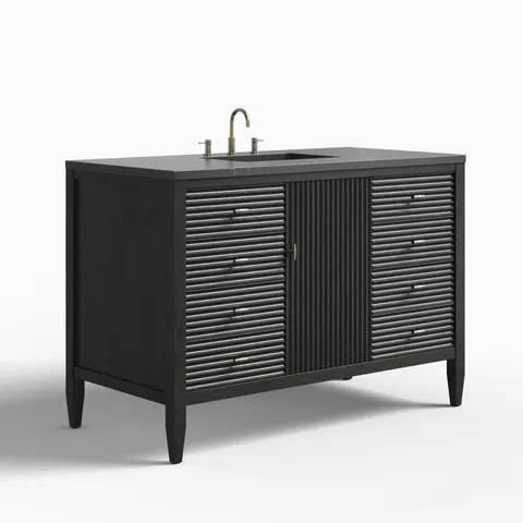 Sasha 48" Single Vanity in Carbon Oak with 3 cm Charcoal Soapstone Quartz Top