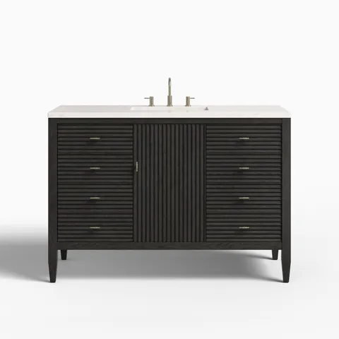 Sasha 48" Single Vanity in Carbon Oak with 3 cm Eternal Jasmine Pearl Quartz Top