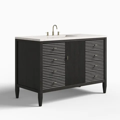 Sasha 48" Single Vanity in Carbon Oak with 3 cm Eternal Jasmine Pearl Quartz Top