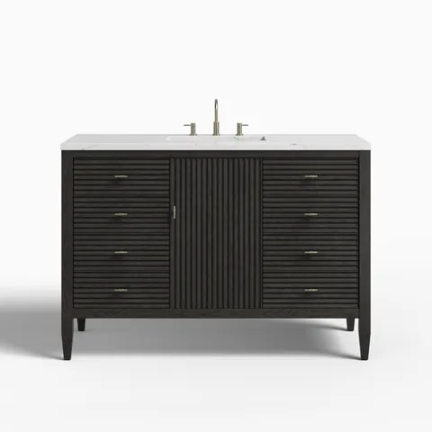 Sasha 48" Single Vanity in Carbon Oak with 3 cm Ethereal Noctis Quartz Top