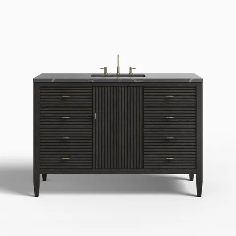 Sasha 48" Single Vanity in Carbon Oak with 3 cm Parisien Bleu Quartz Top