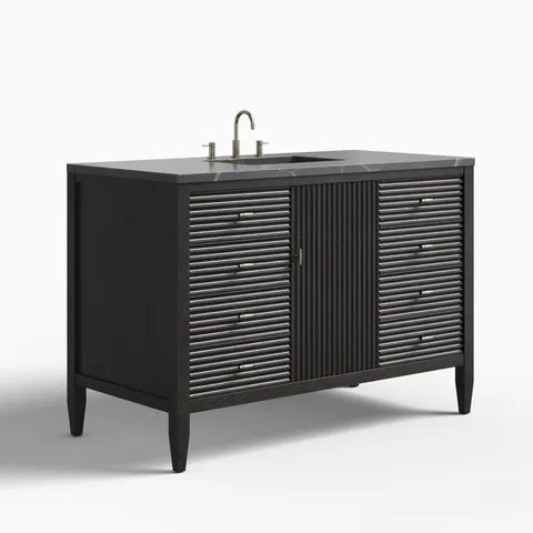 Sasha 48" Single Vanity in Carbon Oak with 3 cm Parisien Bleu Quartz Top