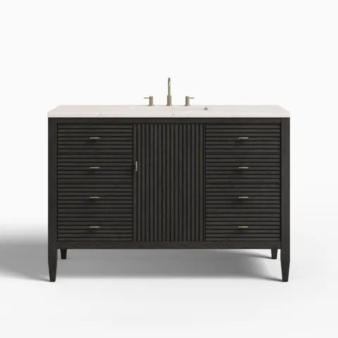 Sasha 48" Single Vanity in Carbon Oak with 3 cm Victorian Silver Quartz Top