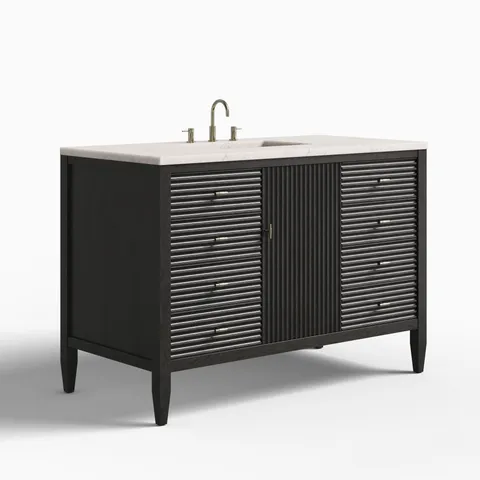 Sasha 48" Single Vanity in Carbon Oak with 3 cm Victorian Silver Quartz Top