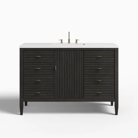 Sasha 48" Single Vanity in Carbon Oak with 3 cm White Zeus Quartz Top