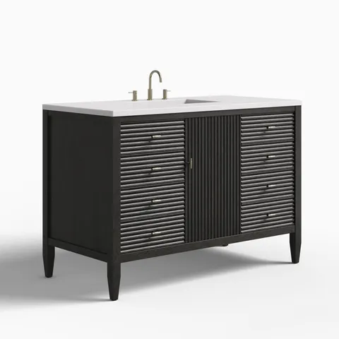 Sasha 48" Single Vanity in Carbon Oak with 3 cm White Zeus Quartz Top