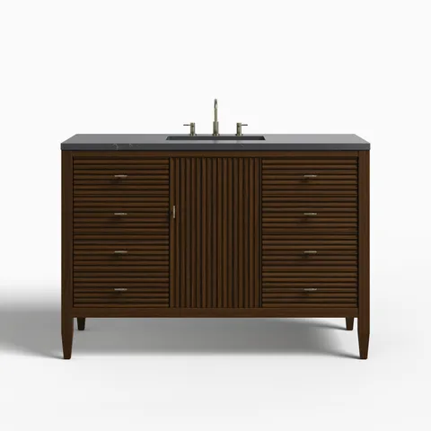 Sasha 48" Single Vanity in Mid Century Walnut with 3 cm Charcoal Soapstone Quartz Top