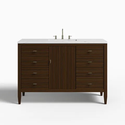 Sasha 48" Single Vanity in Mid Century Walnut with 3 cm Ethereal Noctis Quartz Top