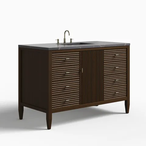 Sasha 48" Single Vanity in Mid Century Walnut with 3 cm Parisien Bleu Quartz Top