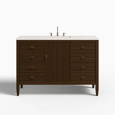 Sasha 48" Single Vanity in Mid Century Walnut with 3 cm Victorian Silver Quartz Top