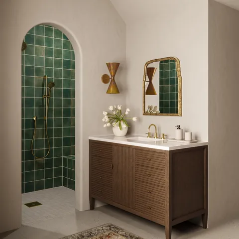 Sasha 48" Single Vanity in Mid Century Walnut with 3 cm White Zeus Quartz Top