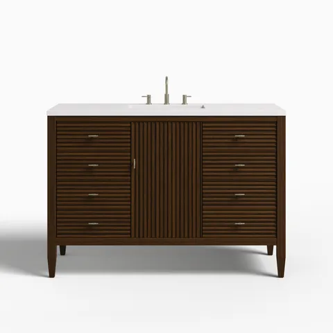 Sasha 48" Single Vanity in Mid Century Walnut with 3 cm White Zeus Quartz Top