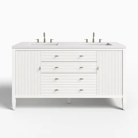Sasha 60" Double Vanity in Bright White with 3 cm White Zeus Quartz Top