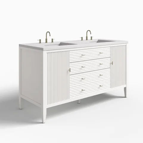 Sasha 60" Double Vanity in Bright White with 3 cm White Zeus Quartz Top