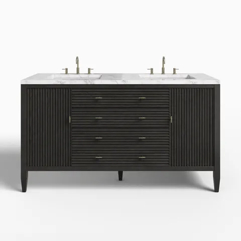 Sasha 60" Double Vanity in Carbon Oak with 3 cm Carrara White Marble Top