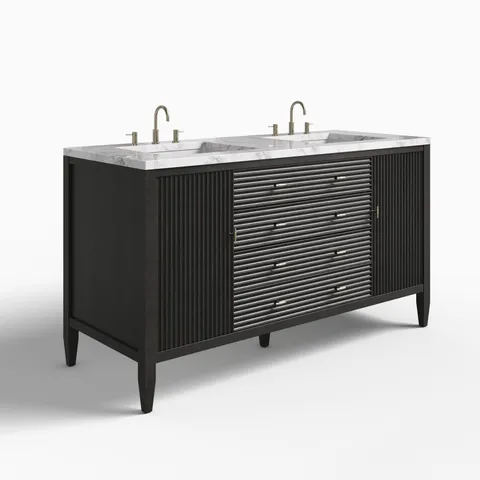 Sasha 60" Double Vanity in Carbon Oak with 3 cm Carrara White Marble Top