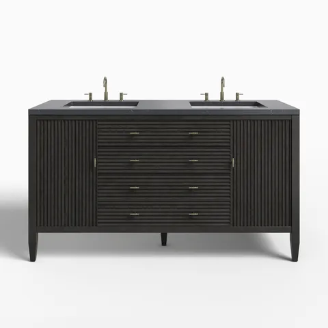Sasha 60" Double Vanity in Carbon Oak with 3 cm Charcoal Soapstone Quartz Top