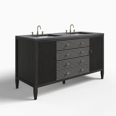 Sasha 60" Double Vanity in Carbon Oak with 3 cm Charcoal Soapstone Quartz Top