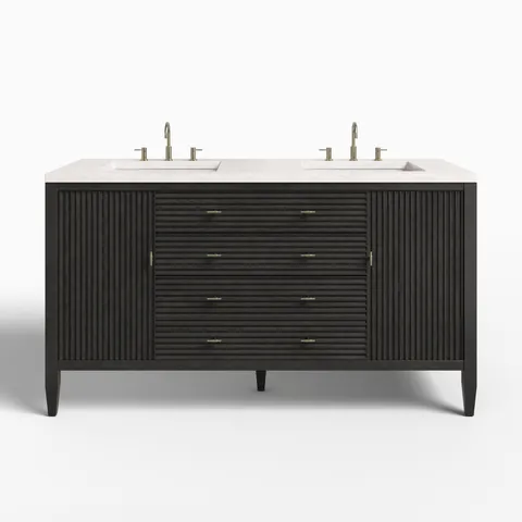 Sasha 60" Double Vanity in Carbon Oak with 3 cm Eternal Jasmine Pearl Quartz Top