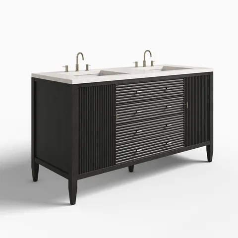 Sasha 60" Double Vanity in Carbon Oak with 3 cm Eternal Jasmine Pearl Quartz Top