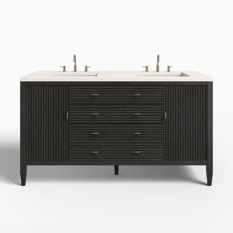 Sasha 60" Double Vanity in Carbon Oak with 3 cm Lime Delight Quartz Top