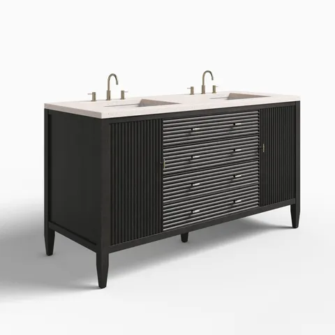 Sasha 60" Double Vanity in Carbon Oak with 3 cm Lime Delight Quartz Top