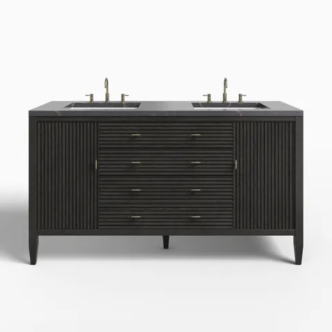 Sasha 60" Double Vanity in Carbon Oak with 3 cm Parisien Bleu Quartz Top