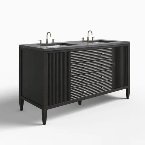 Sasha 60" Double Vanity in Carbon Oak with 3 cm Parisien Bleu Quartz Top