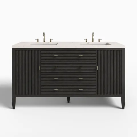 Sasha 60" Double Vanity in Carbon Oak with 3 cm Victorian Silver Quartz Top