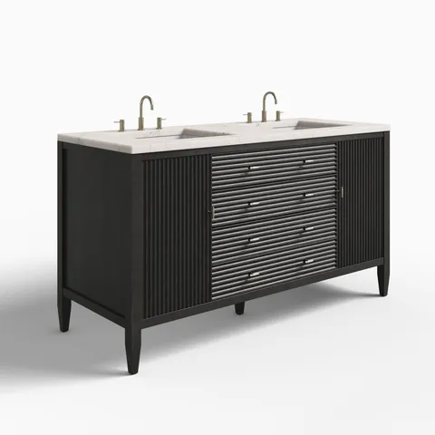 Sasha 60" Double Vanity in Carbon Oak with 3 cm Victorian Silver Quartz Top