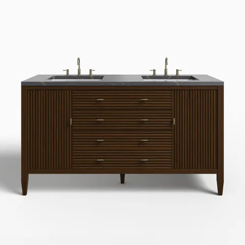 Sasha 60" Double Vanity in Mid Century Walnut with 3 cm Parisien Bleu Quartz Top