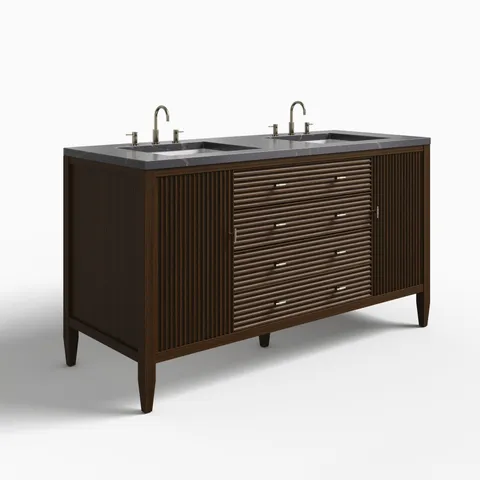 Sasha 60" Double Vanity in Mid Century Walnut with 3 cm Parisien Bleu Quartz Top