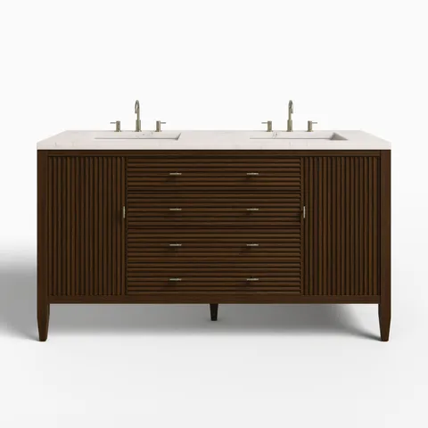 Sasha 60" Double Vanity in Mid Century Walnut with 3 cm Victorian Silver Quartz Top