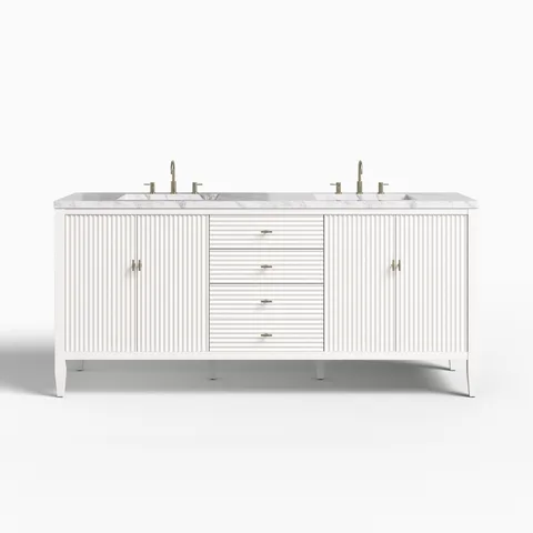 Sasha 72" Double Vanity in Bright White with 3 cm Carrara White Marble Top