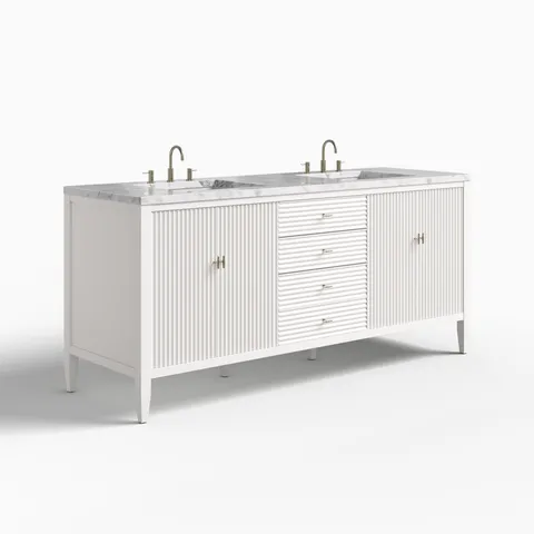Sasha 72" Double Vanity in Bright White with 3 cm Carrara White Marble Top